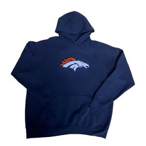 VTG NFL DENVER BRONCOS Football Embroidered Logo Navy Blue Hoodie L XL